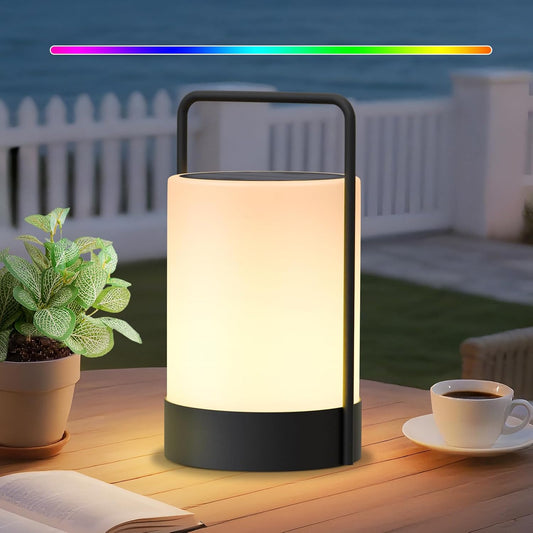 uuffoo Solar Lantern Outdoor Waterproof Table Lamp Cordless Metal Frame | IP44 Weather Resistant RGB and Warm White 7-15H Battery Life for Indoor Outdoor Patio Camping Restaurant Terrace By the Pool