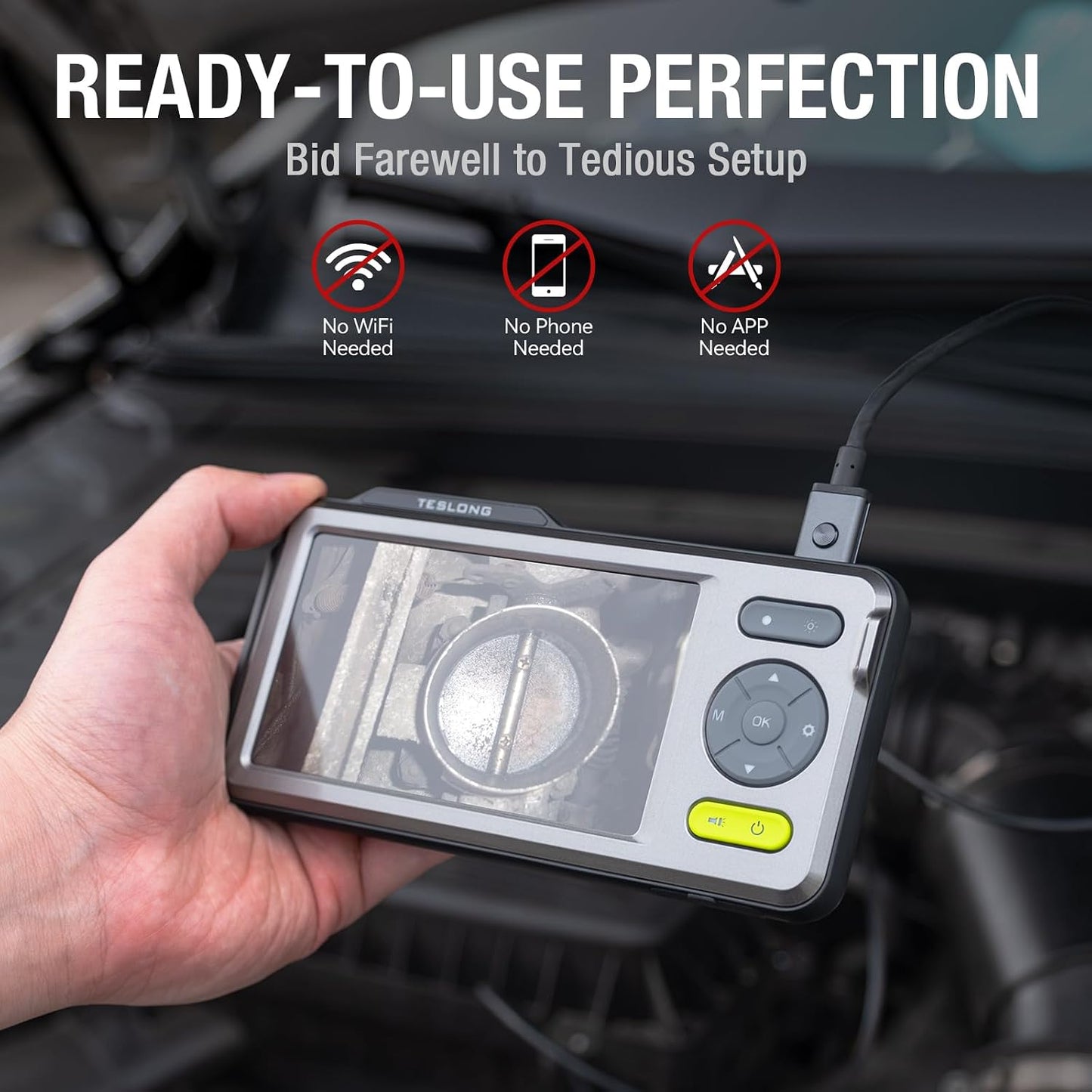 Teslong 5mm Dual Lens Borescope Camera for Home/Automotive/Pipe/Car/Wall | 5" IPS Screen Endoscope, 5FT Cable, 1.0MP HD, 8LED Lights, 32GB TF Card, IP67 Waterproof, 3500mAh Battery, Carrying Case
