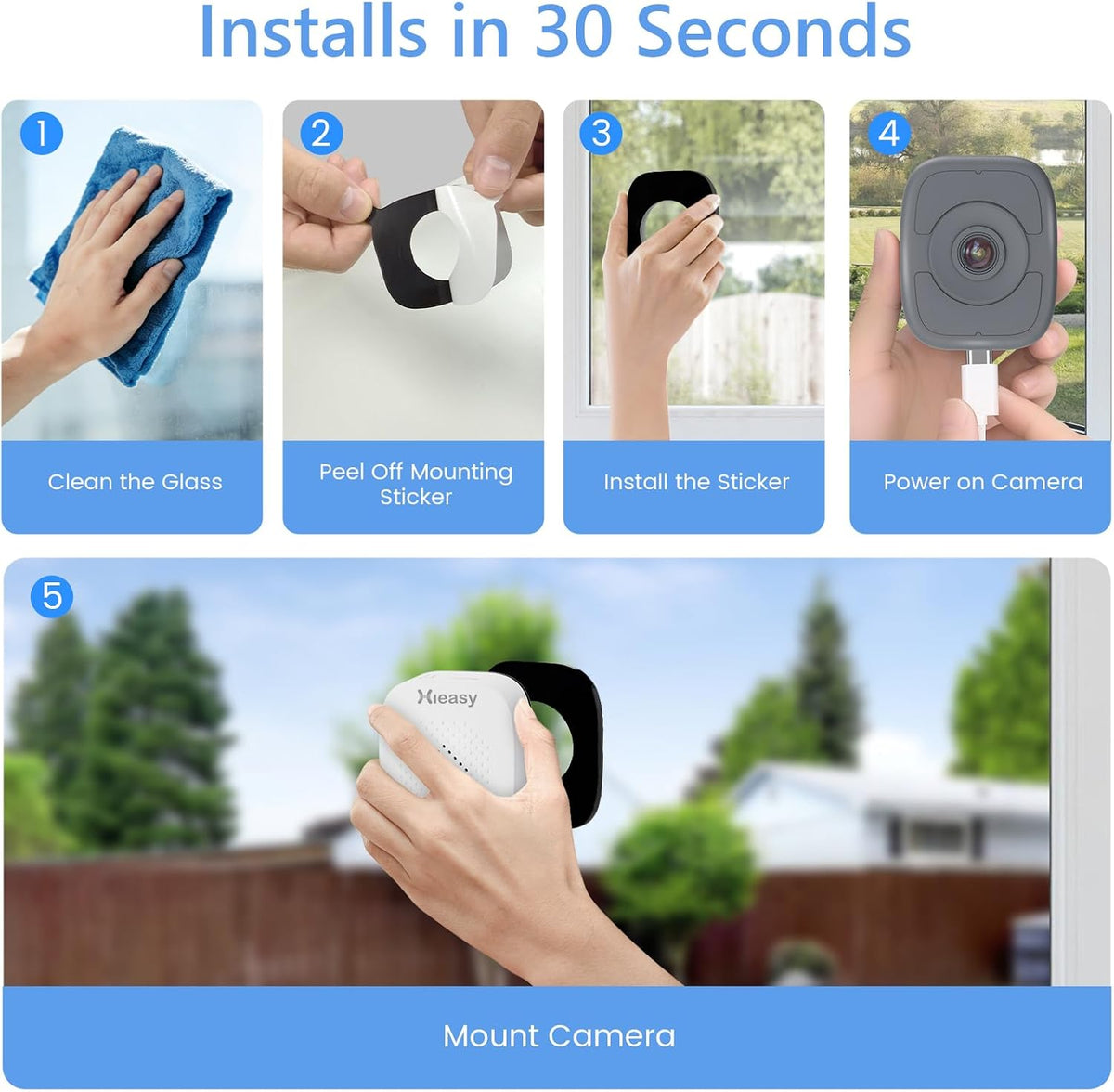 5MP 3K Window Security Camera, Full Color Night Vision, WiFi, Gray