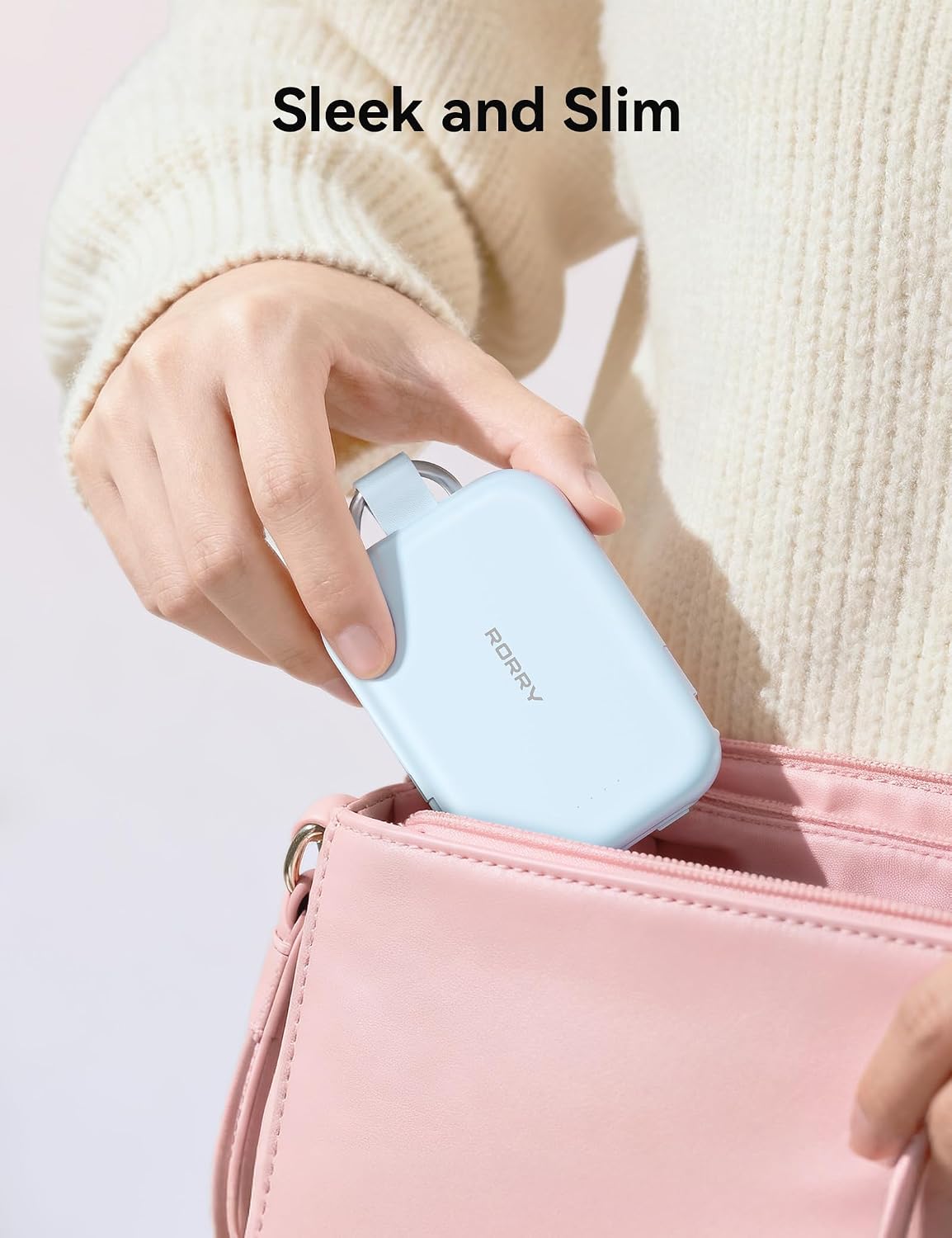 RORRY CharmGo Portable Charger, 5000mAh Power Bank with Built-in Cables | 20W,Keychain,Travel Essential,Battery Pack,USB-C,Compact,All in Mini,for iPhone 17/16/15,for AirPods 2/3/4/Pro,for iPad