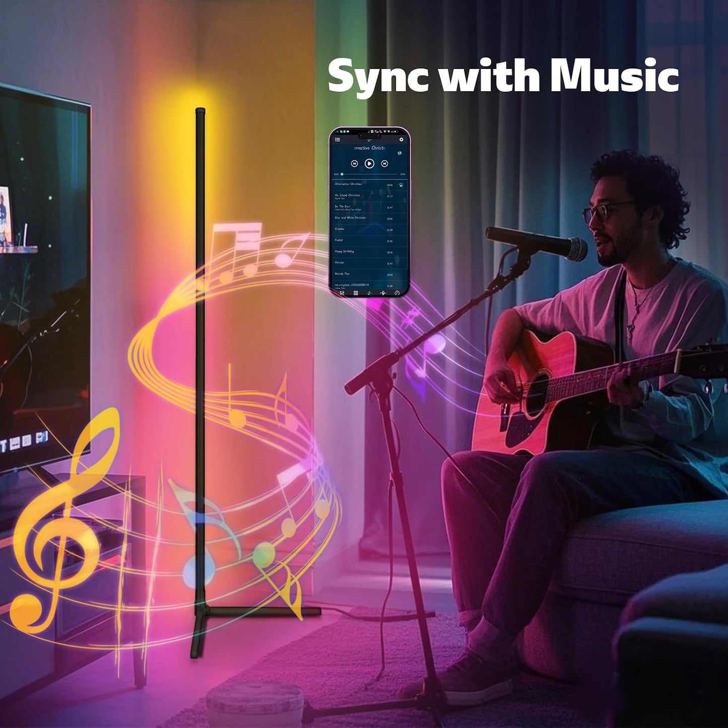 Tyute Corner Floor Lamp 2 Pack, LED Lamps with Remote, RGB Standing Lamp, LED Light Stick, Music Sync Dimmable Color Changing Ambient Light Bar for Bedroom, Living Room, Gaming Room, Party, Dorm