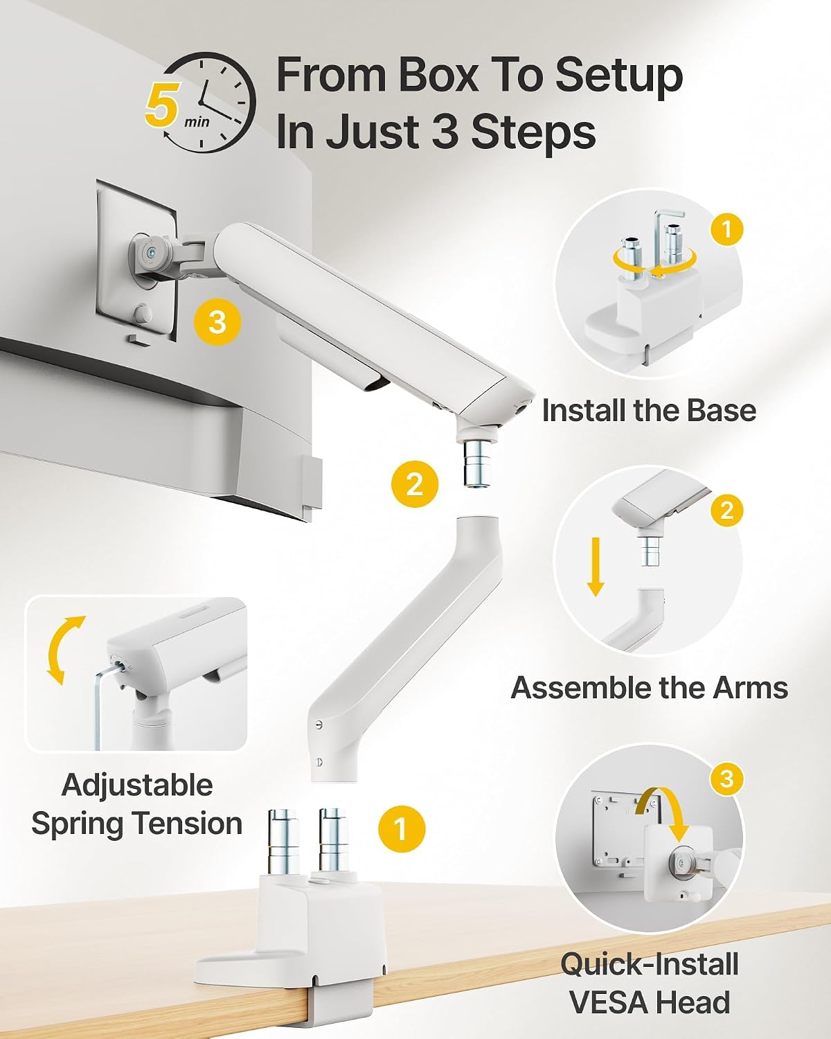monTEK Mechanical Spring Dual Monitor Arm with USB for 27 32 34inch Screens
