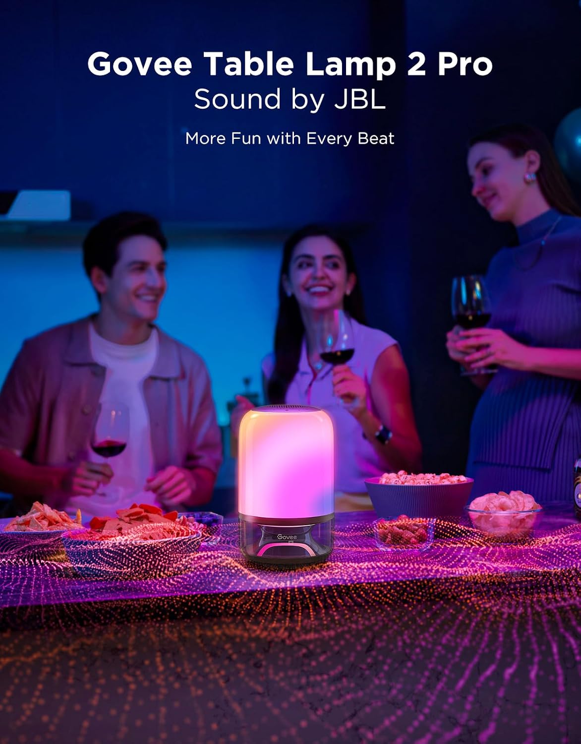 Govee Table Lamp 2 Pro x Sound by JBL, Cordless Table Lamp with Speaker | Music-Light Sync, 16 Music Modes & 100+ Scene Modes, Work with Matter, Customized Smart Rechargeable Table Lamp for Bedroom