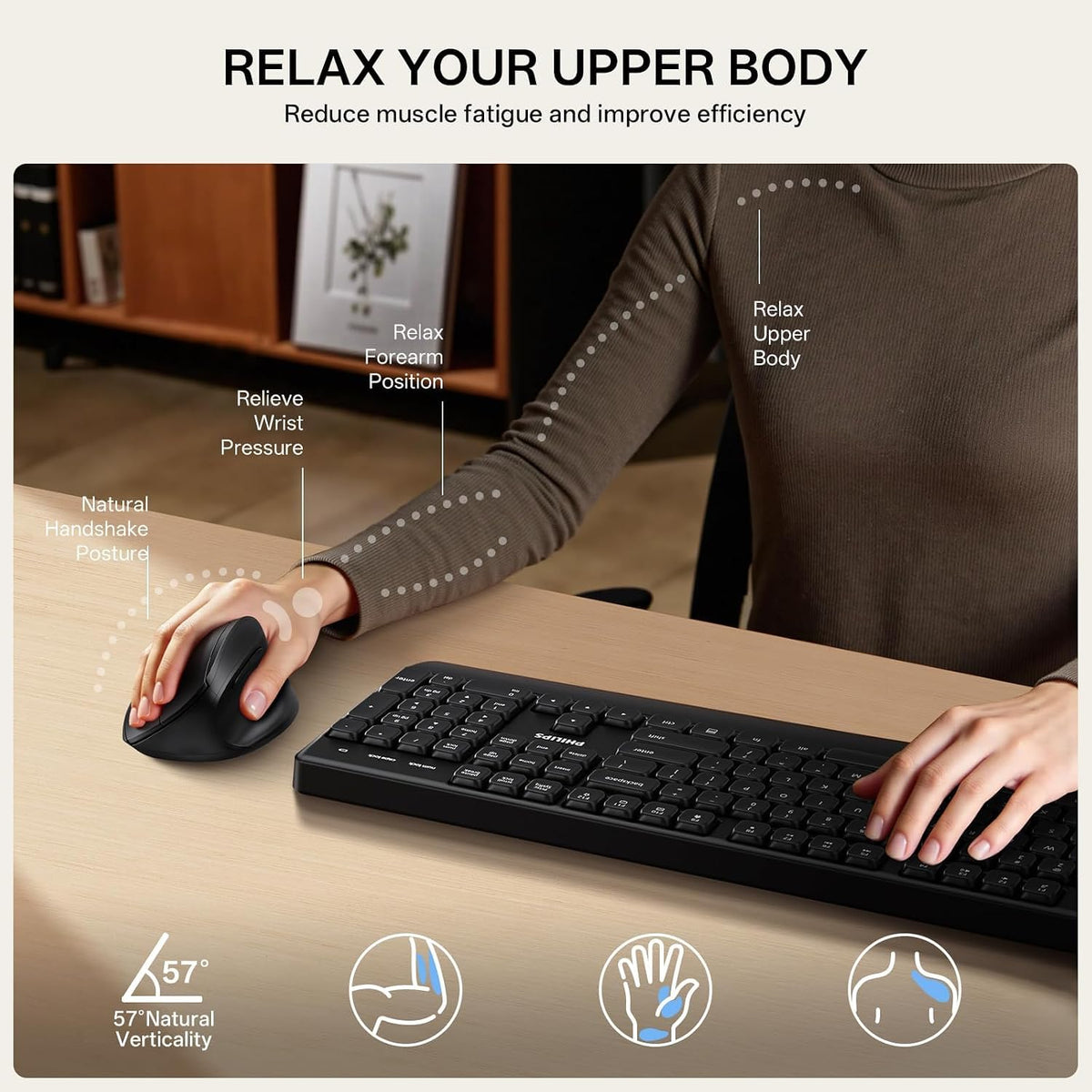 PHILIPS SPK7628 Ergonomic Mouse - Wireless Mouse with 3 Adjustable DPI