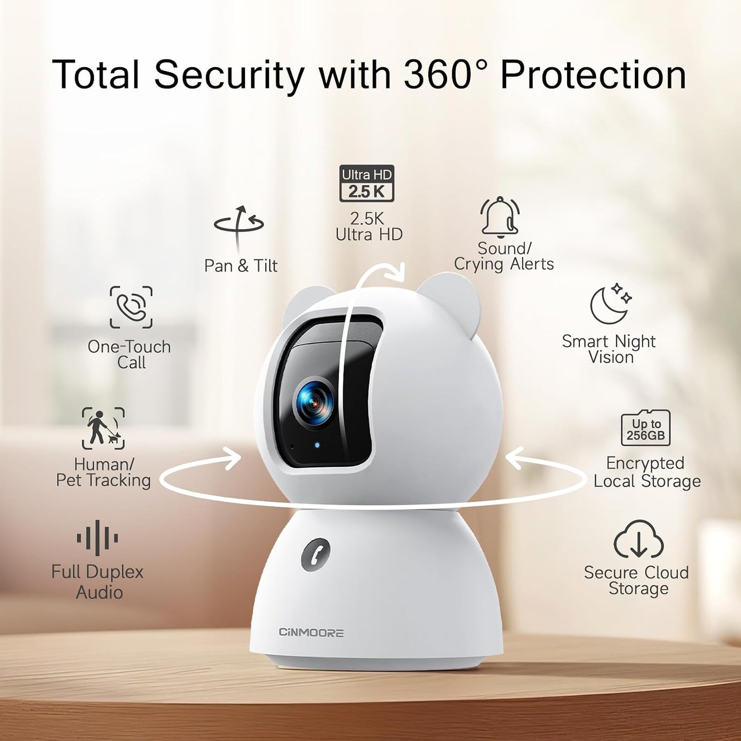 2.5K Pet Camera Indoor with Phone App, Dog/Cat Camera | 4MP Indoor Camera for Home Security, Baby Monitor with Free AI Person/Pet/Cry Detection, Pan Tilt 2.4GHz WiFi, Full Duplex 2-Way Audio