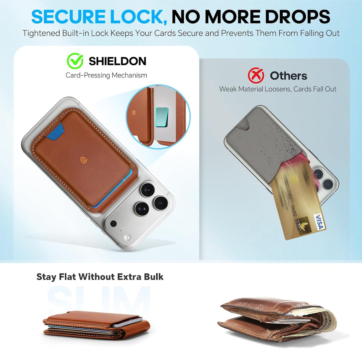 SHIELDON Genuine Leather Magnetic Wallet Stand for MagSafe, Retro Brown | Strong Magnetic, Card Holder, Kickstand, Angle Adjustment, Rfid Blocking, for iPhone 17/16/15/14/13/12 Series & Magnet Case
