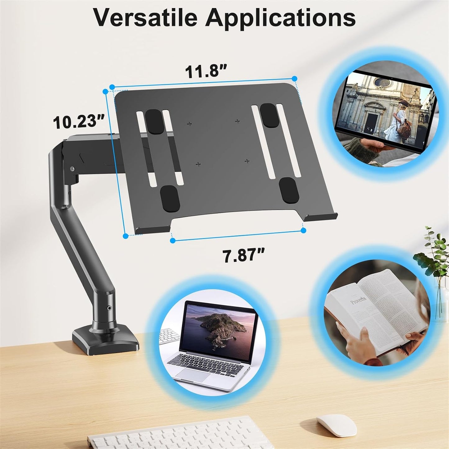 Laptop Stand Desk Mount, 2 in 1 Function, Single Monitor Mount | Fits Max 17" Notebook and 32" Computer Screen, Gas Spring Arm with Laptop Tray, Holds up to 17.6lbs