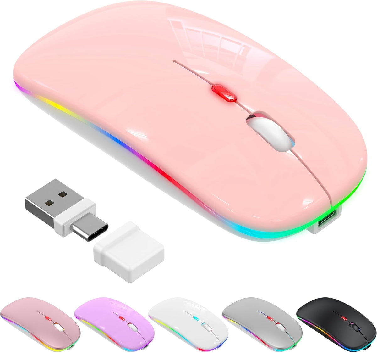 LED Bluetooth Wireless Mouse for MacBook Air Mac Pro Laptop iPad–Baby Pink