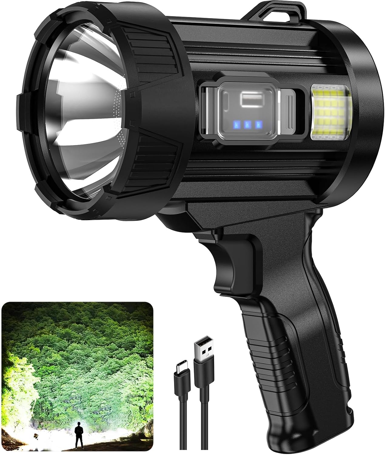 Kmivo Rechargeable Spotlight, 2,000,000 Lumens Super Bright Handheld Led Flashlight, Outdoor Spot Light with Cob Light and Solar Panelsfor Boating Camping