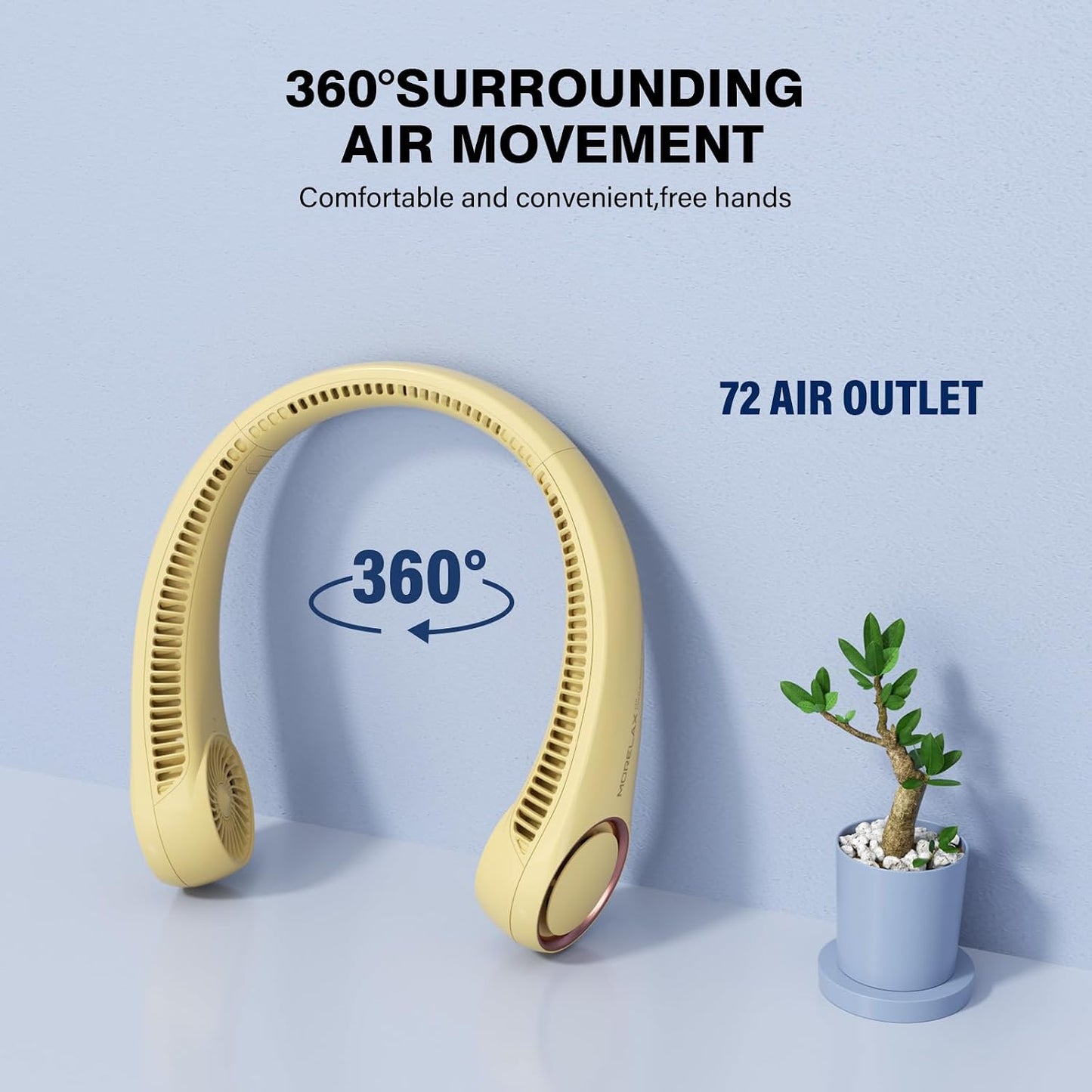 Morelax Neck Fan, USB Rechargeable Personal Fan,Hand Free Bladeless Portable Fans,4000 mAh, 3 Speeds,72 Air Faster softer 360° Cooling, Gift Suitable for Home, Office, Travel, Sports Amber