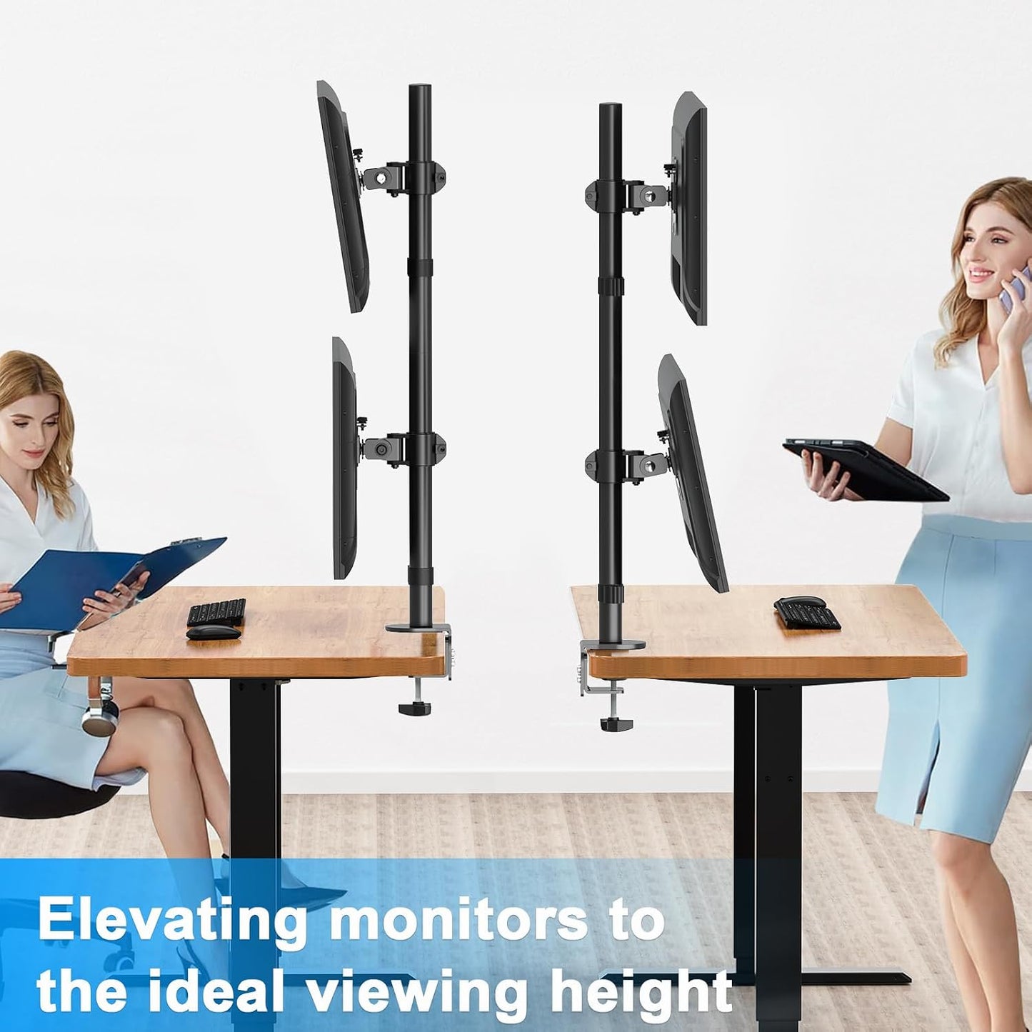 Vertical Dual Monitor Stand for Max 32 "Computer Screen | Holds up to 17.6 lbs Each Stacked Monitor Mount Height Adjustable, Swivel, Tilt Monitor Desk Mount, VESA 75/100