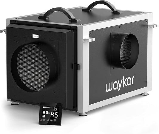 Waykar 158 Pints Crawl Space Dehumidifier with Remote Control up to 6,500 Sq. Ft., Dual Duct HVAC Commercial Whole-House Dehumidifier for Basement, Industry Water Damage Unit - 5-Year Quality Coverage