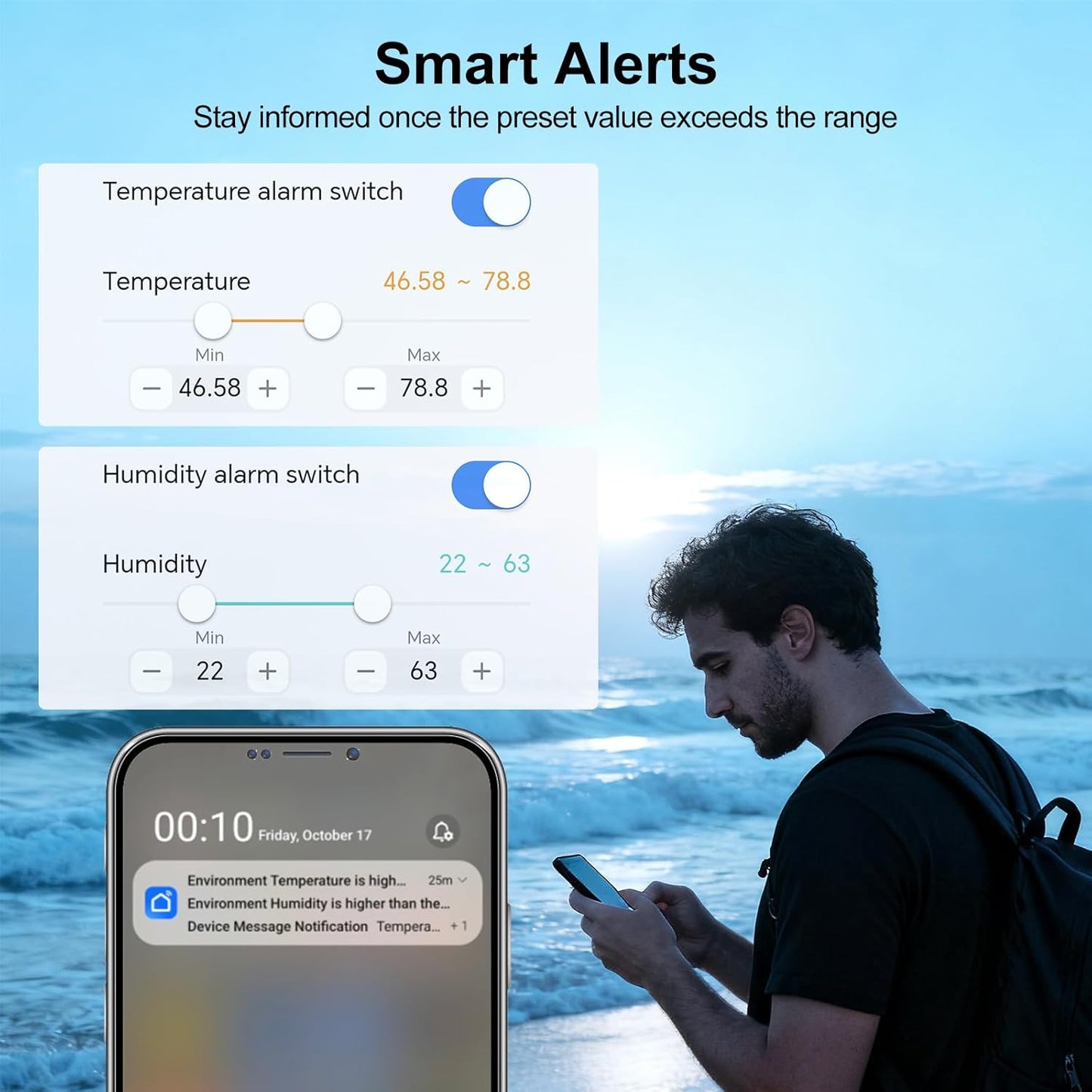 eMylo WiFi Hygrometer Thermometer 4 Pack with App Alert, Monitor 426Ft Rang | Wireless Indoor Outdoor Temperature Humidity Sensor, Works with Alexa &amp; Google Assistant,for Greenhouse Baby Room Wine Cellar
