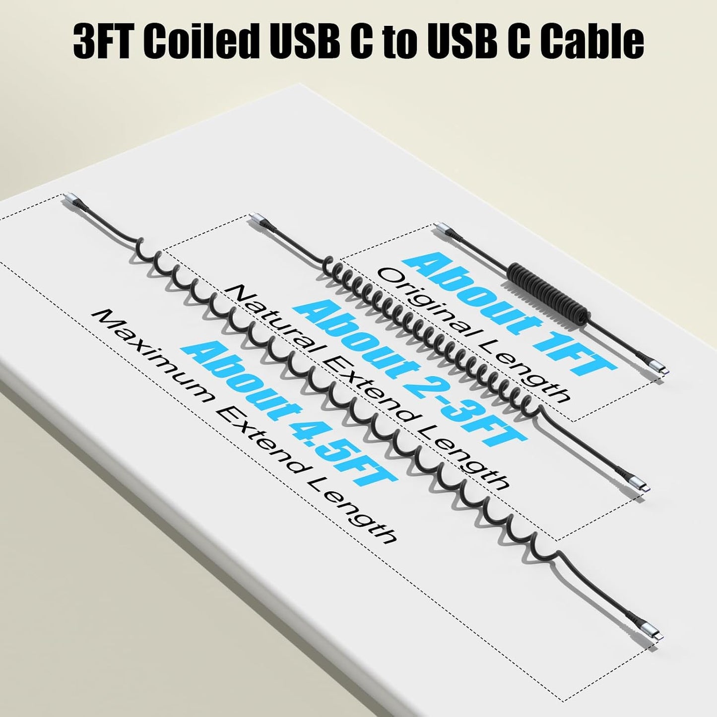 Quickeep Coiled USB C to USB C Cable 3FT 2Pack, USB C Charger Cable for Car | USBC to USBC Cable,60W Type C Fast Charging Cable for iPhone 17/16/15/Pro/Pro Max Samsung Galaxy S25/24