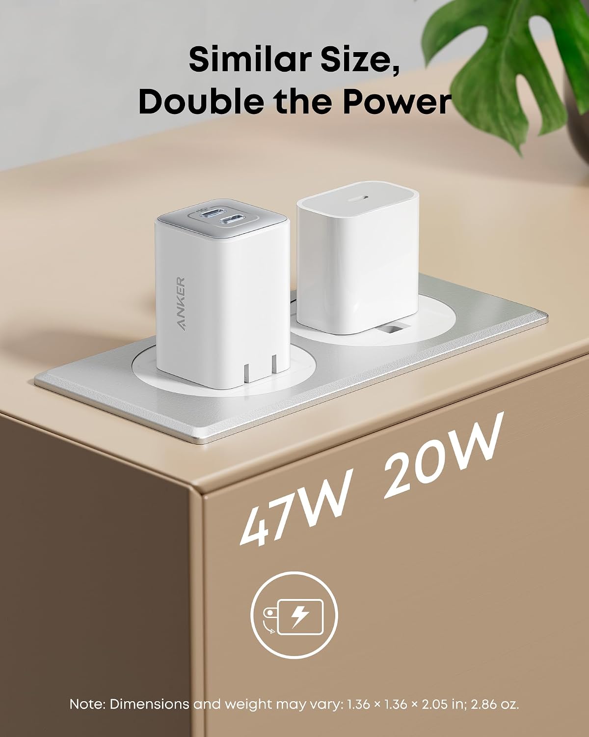 Anker Nano Phone Charger,47W Max 2-Port GaN Fast Charger USB C | Compact Foldable USB C Charger for iPhone 17/17 Pro Max/16 Series, Galaxy, Pixel, and MagSafe Compatible Accessories (White)