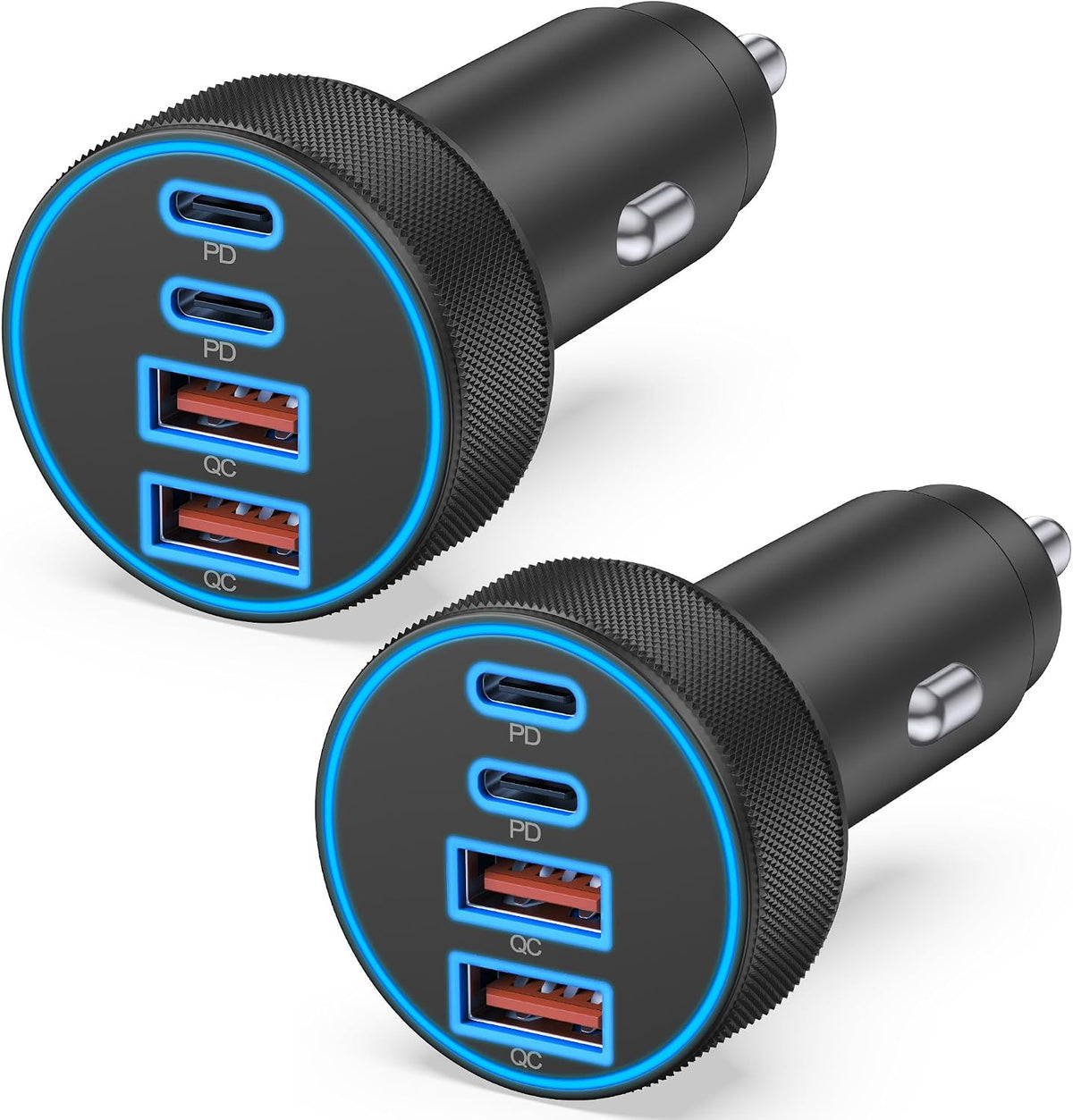 USB C Car Charger, 4-Port 90W Super Fast Charging Cigarette Lighter Adapter | [4 in 1] Dual 45W USBC & USB-A, Multiport Car Phone Charger Accessories, for iPhone 17 16 15 14 13 12, iPad, Galaxy, Tablet