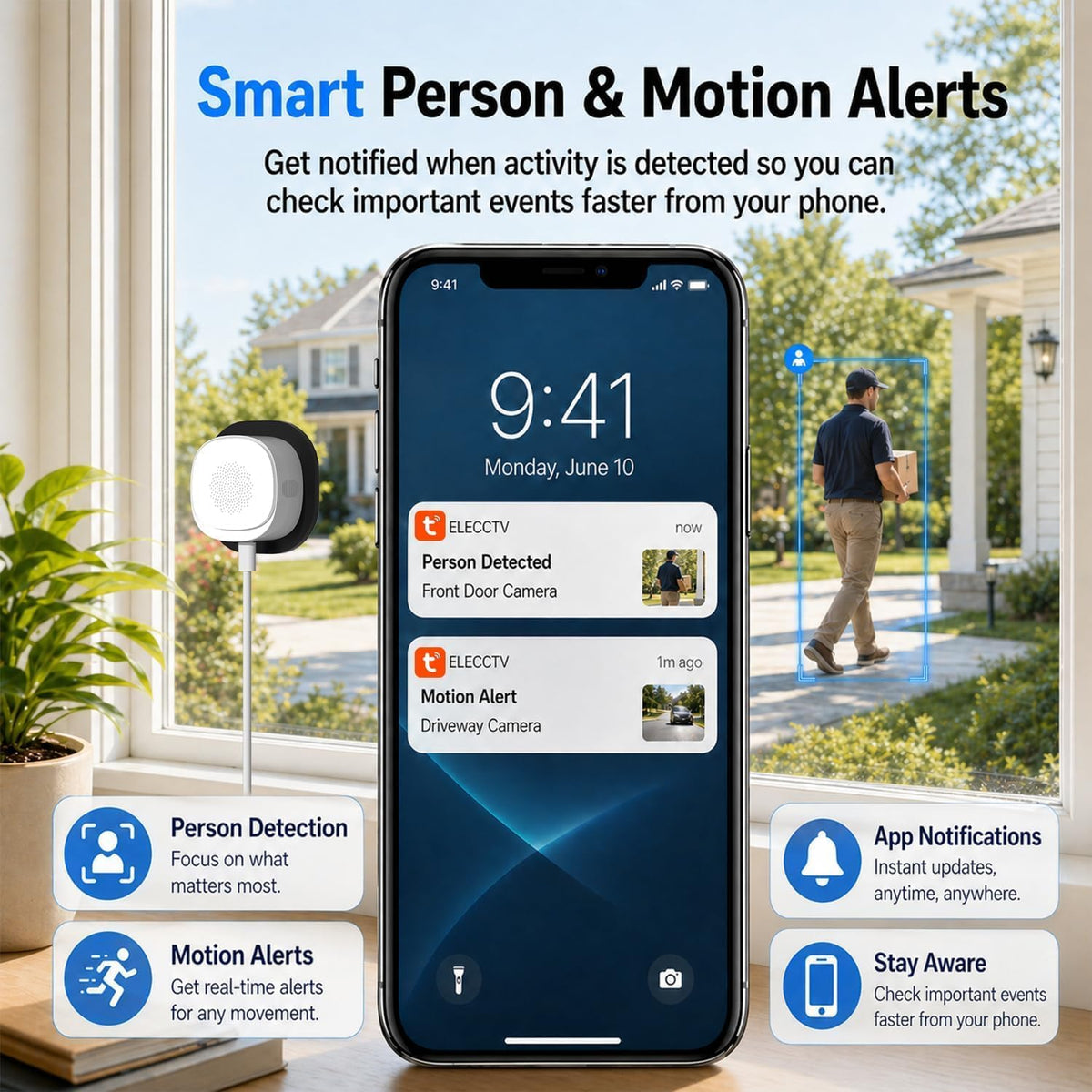 ELECCTV 2.5K Window Security Camera,2.4G/5GHz WiFi Indoor Camera,Anti-Glare