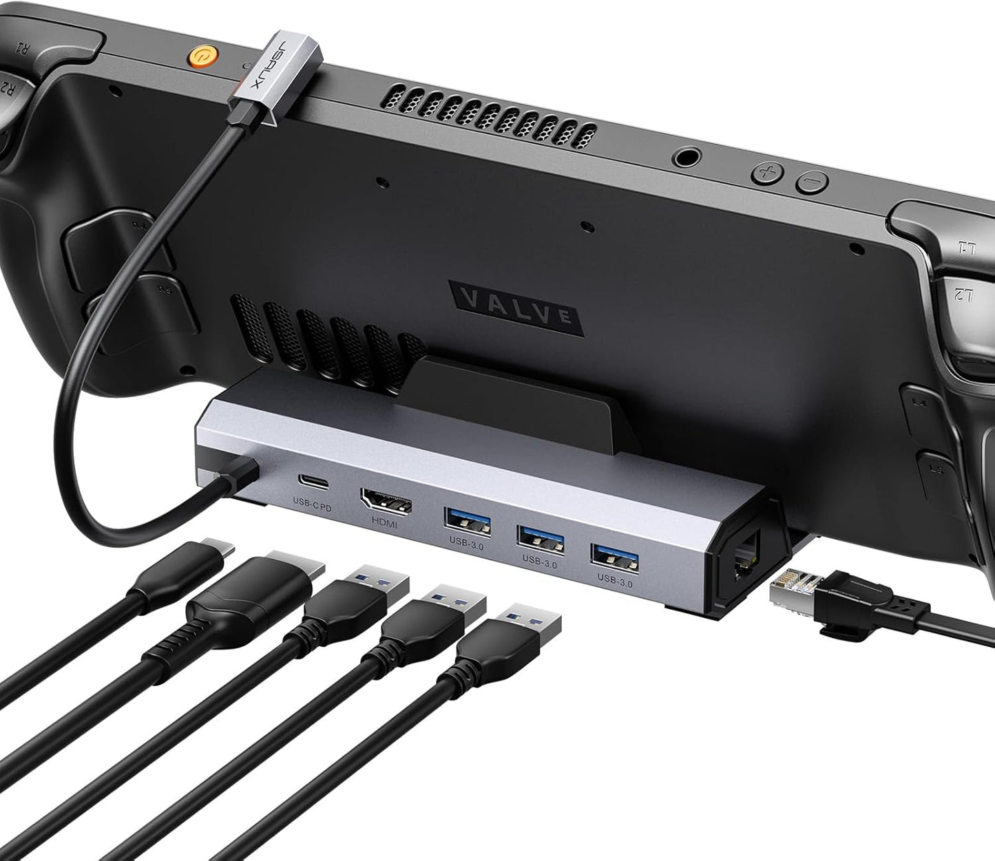 JSAUX 6-in-1 Docking Station for Steam Deck/ROG Ally X/Legion Go S-HB0603 | 4K@120Hz HDMI, Gigabit Ethernet, 100W PD Fast Charging, 3 USB 3.0 Ports, Widely Compatible with SteamOS & Windows Handhelds