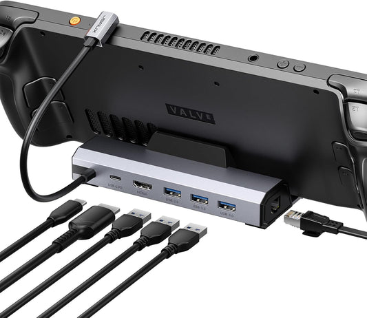 JSAUX 6-in-1 Docking Station for Steam Deck/ROG Ally X/Legion Go S-HB0603 | 4K@120Hz HDMI, Gigabit Ethernet, 100W PD Fast Charging, 3 USB 3.0 Ports, Widely Compatible with SteamOS & Windows Handhelds