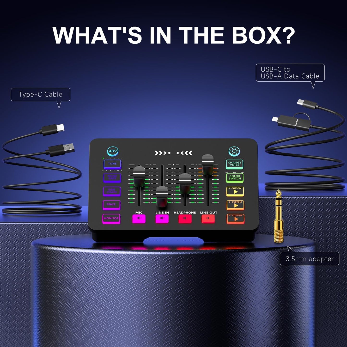 4K Video Capture Card with Audio Mixer, 1080P 60fps Streaming, 4K Zero-Latency Loop Out, XLR/48V Phantom Power, Voice Changer, RGB, 4 Faders, Plug & Play for Gaming/Podcast/Recording