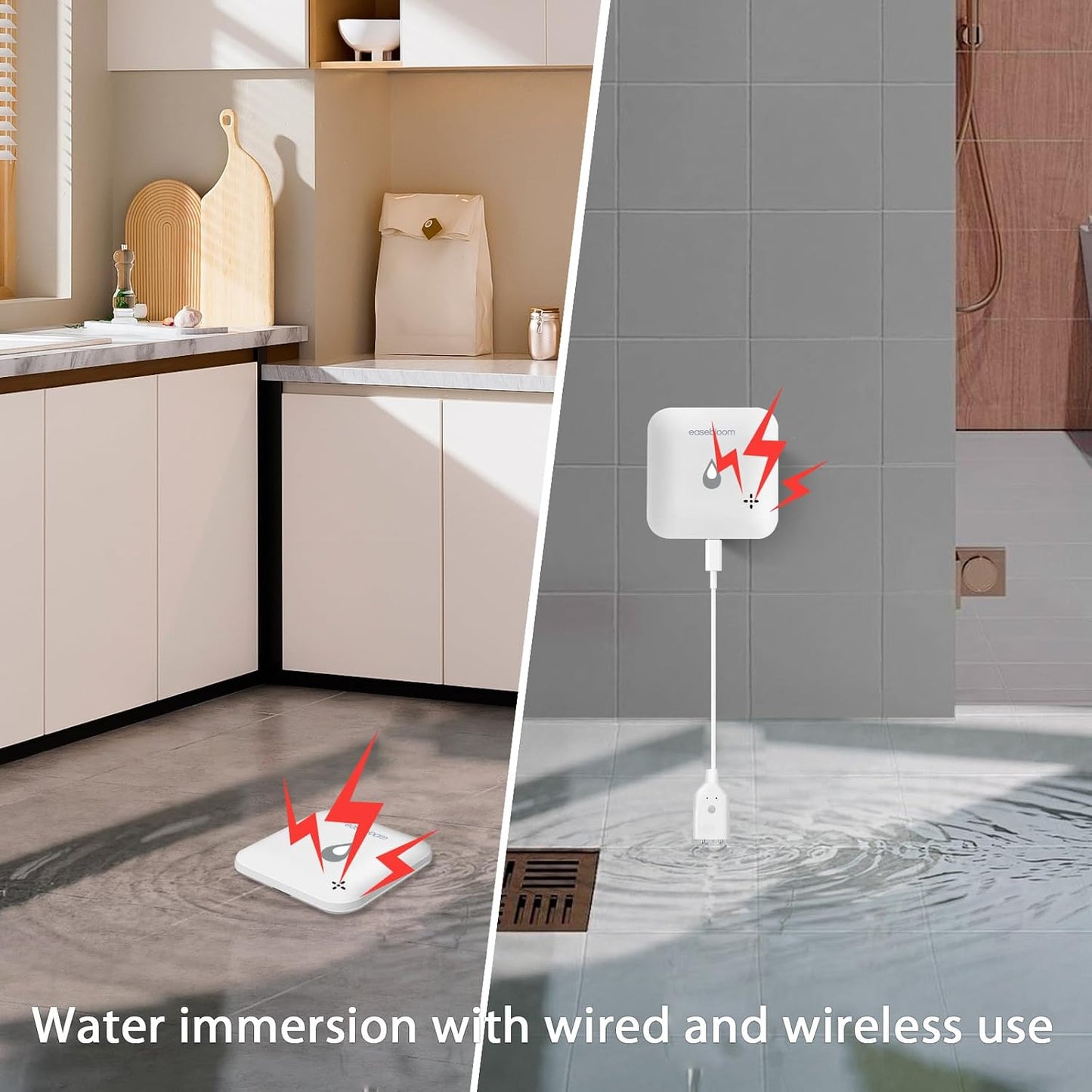 Water Leak & Level Detector 2-in-1, 3 Pack | 90dB Alarm with Instant App Alerts, IP66 Waterproof, 1m (3.28ft) Sensing Cable, Support 2.4G