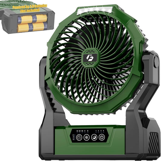 Battery Operated Fan, 2-in-1 D-Cell Battery & USB Powered Portable Fan with 4 Speeds, 3 Timers & 2 Light Modes, Super Long Lasting Camping Fan for Outdoor Tent Travel Picnic Office Bedroom - Green