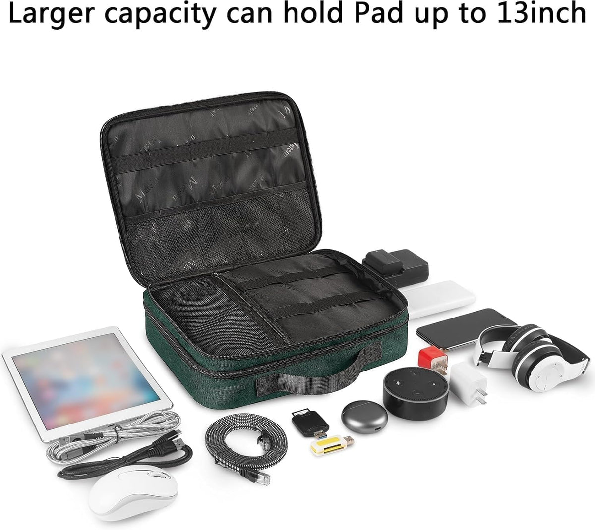 MATEIN Tech Organizer Travel Case, Large Water Resistant Cable Organizer | For Electronic Accessories, Sturdy Carrying Tech Bag, with Handle for Cord, Power Bank, Tablet (Up to 12.9inch), Peacock Blue