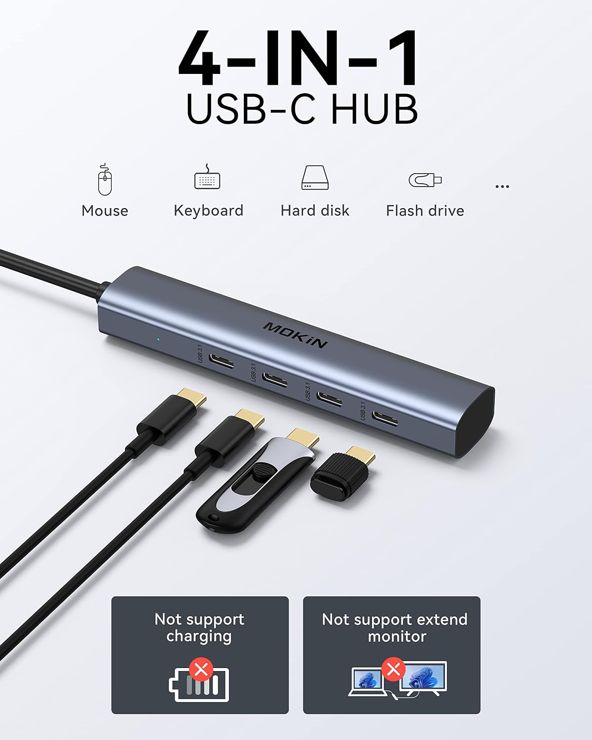 USB C Hub,10Gbps USBC Splitter for Laptop,4 Ports USB C to USBC Hub Multiport Adapter for MacBook Pro/Air,iPad,Phone,Surface Pro,Chromebook, Dell, HP, Lenovo,etc (Not Support Charging/Extend Monitor)