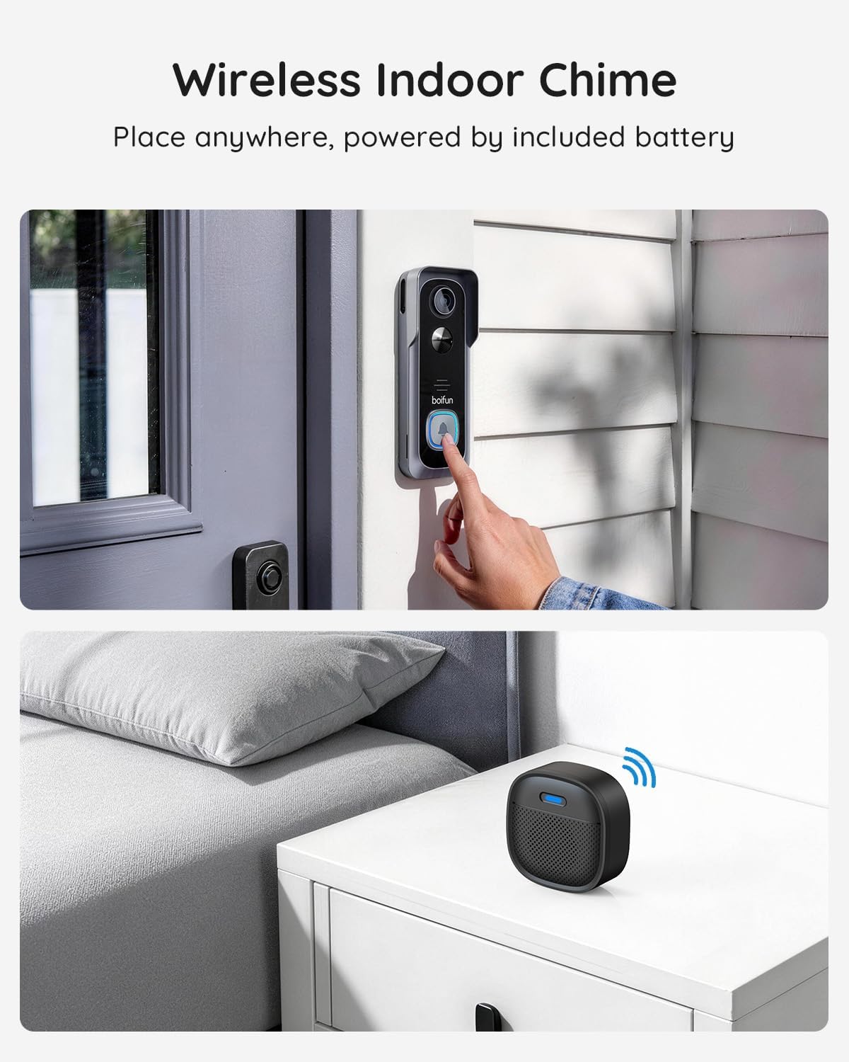 BOIFUN Video Doorbell Camera Wireless – No Subscription Required, 2K HD
