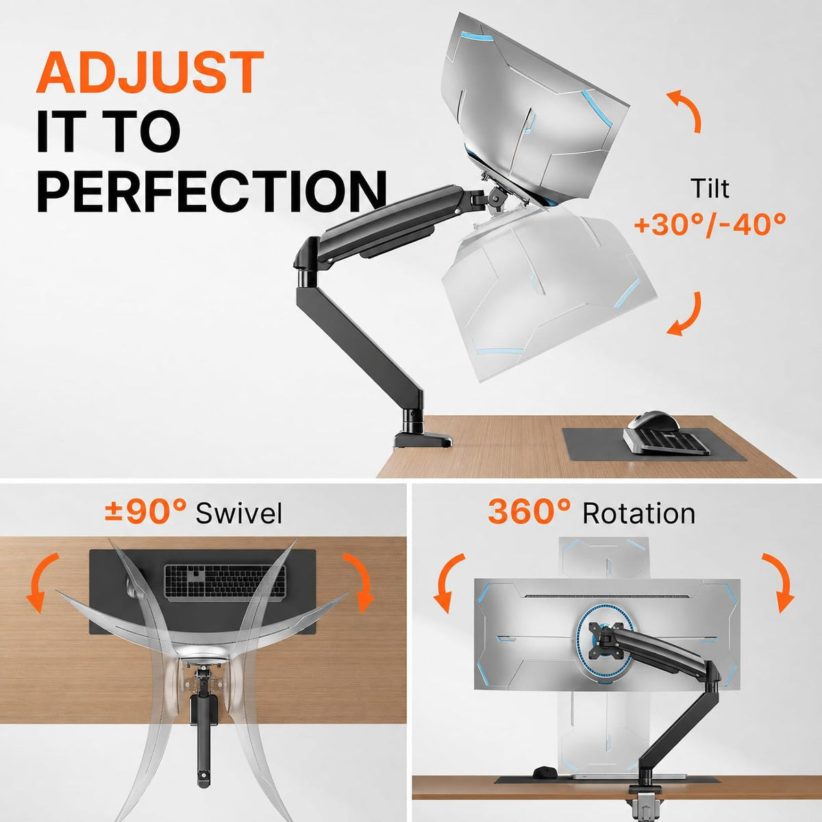 ErGear Heavy Duty Monitor Arm for 13-49″ Ultrawide Screens, 37.4 lbs Capacity, Full Motion Monitor Desk Mount, Rock-Solid Support, Dual C-Clamp & Grommet Mount, VESA 75x75/100x100mm