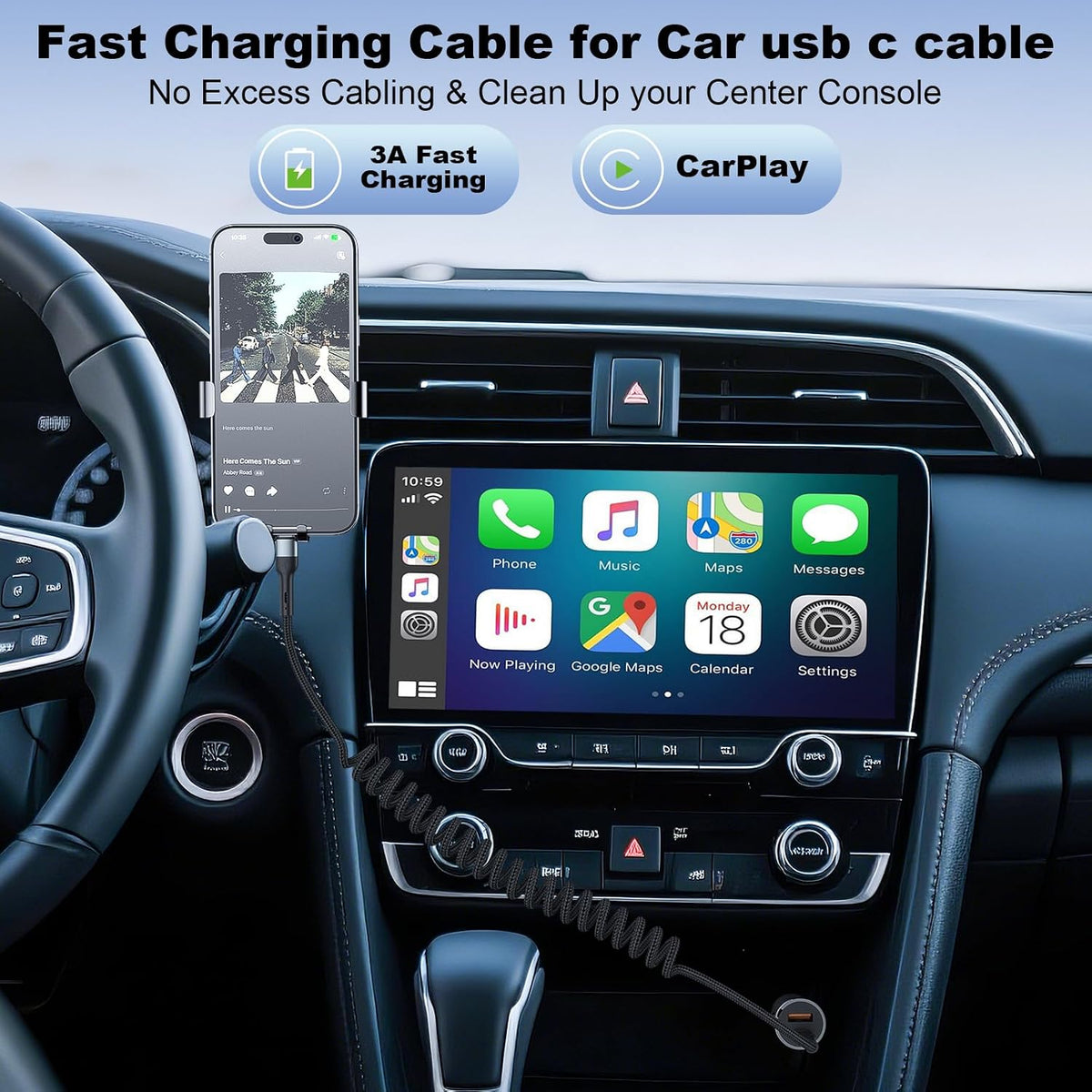 USB C Cable 3ft 2Pack Coiled USB C to C Fast Charging Cable Nylon Braided