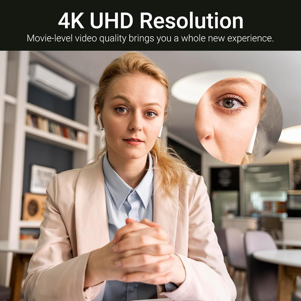 Tiny 4K PTZ Webcam HDR ½.8" Sensor Auto-Frame Gesture Control Built-in Pickup Support USB Audio and Video Output for Online Meetings, Online Chats, Online Classes, Live Streaming, etc.