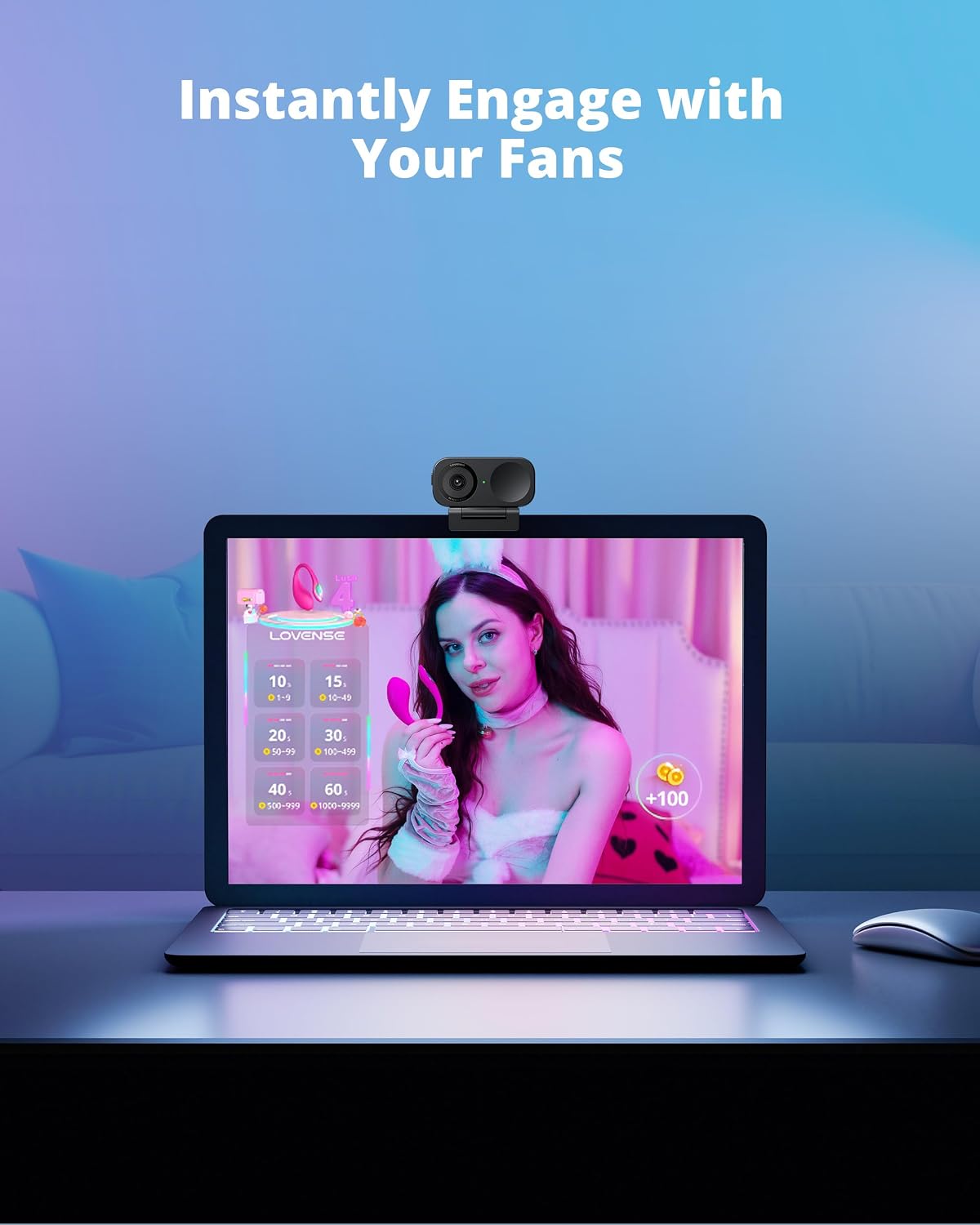 LOVENSE Webcam 2 4K for PC, Live Streaming Camera, 1/2" Sensor True Focus | Computer Camera for Desktop &amp; Laptop, USB Web Camera, 4K Video Streaming, Work From Home, Gaming, Online Meetings, Easy Setup