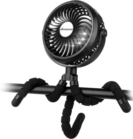 AMACOOL Battery Operated Stroller Fan, Portable Clip On Fan Rechargeable | Baby Travel Essentials for Beach Disney, Newborn Boy & Girl Gifts Registry Search, Cooling for Car Seat Wagon Crib Treadmill