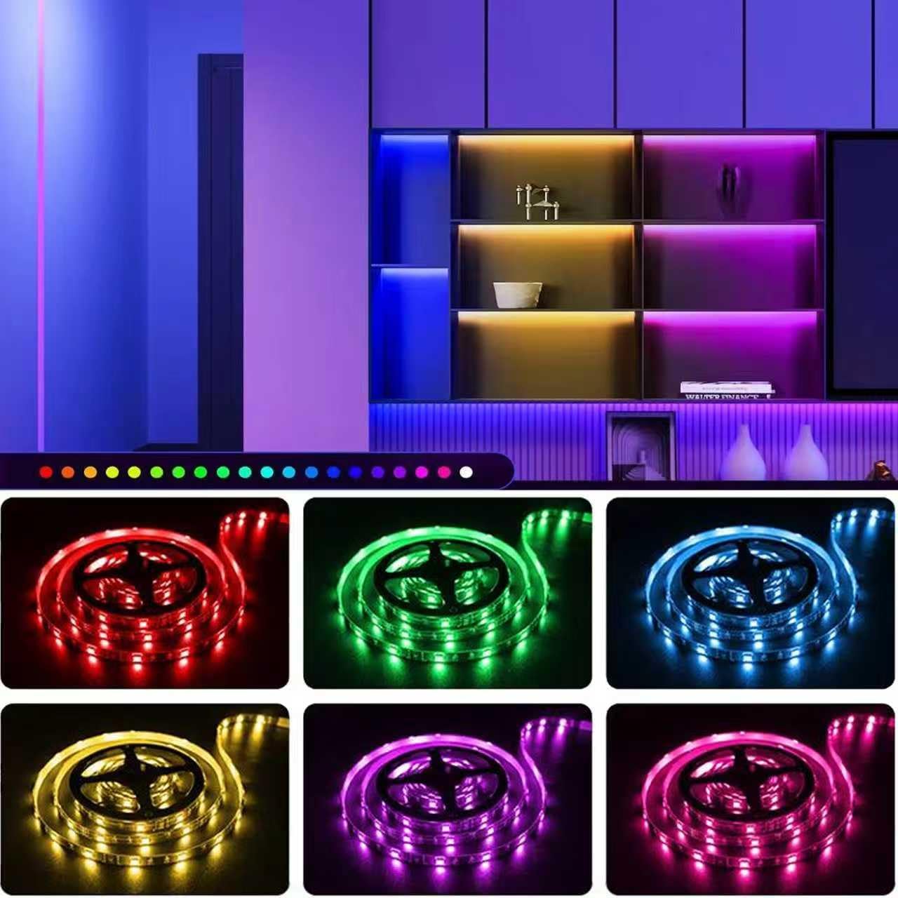 Two Sets 13.2ft Battery Powered LED Strip Lights, RGB Color Changing LED Lights with 3-Key Controller, AA Battery Operated Flexible Light Strip for Bedroom, TV Backlight, Closet, Camping(2)