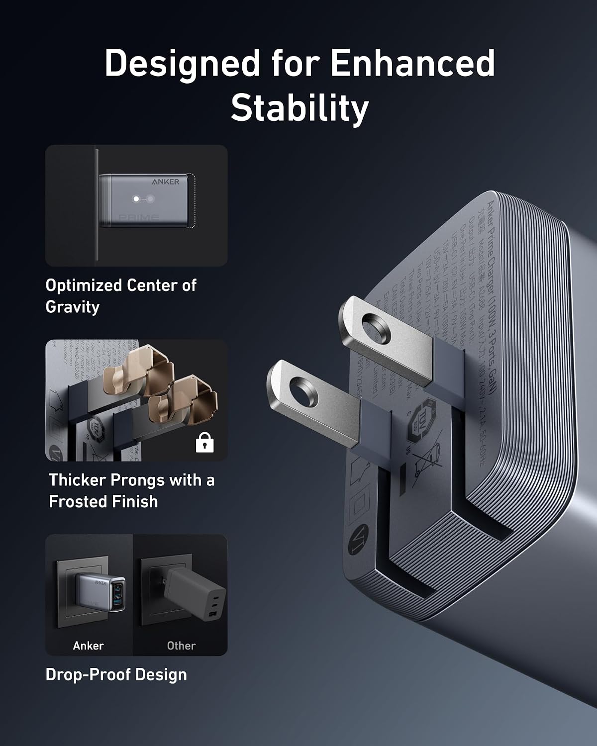 Anker Prime Charger, 100W Max 3-Port Compact Foldable USB C Charger | Fast Laptop Charger Power Adapter for MacBook Pro/Air, iPad Pro, iPhone 17/16/15 Series, Galaxy S25/S24,and More