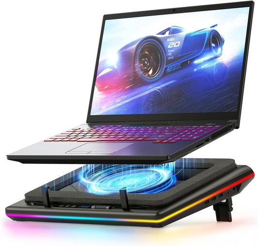 llano V12 Gaming Laptop Cooling Pad Laptop Cooler Laptop Cooling Fan Stand | 5.5 Inch Turbofan, Airtight Pressure Chamber, for 15.6-19in Laptop, Adjustable Speed, Dustproof, 3-Port USB Hub, Black (RGB)