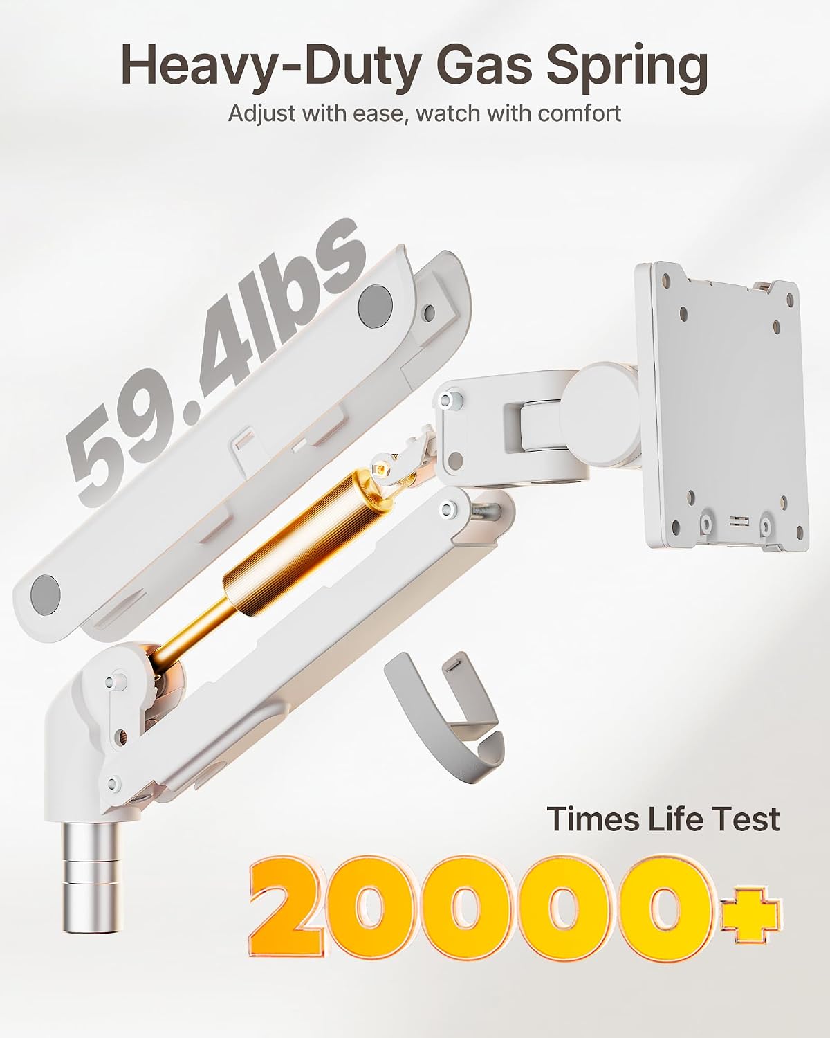 monTEK Dual Monitor Arm, Vertical Stackable 57", Heavy Duty with USB White