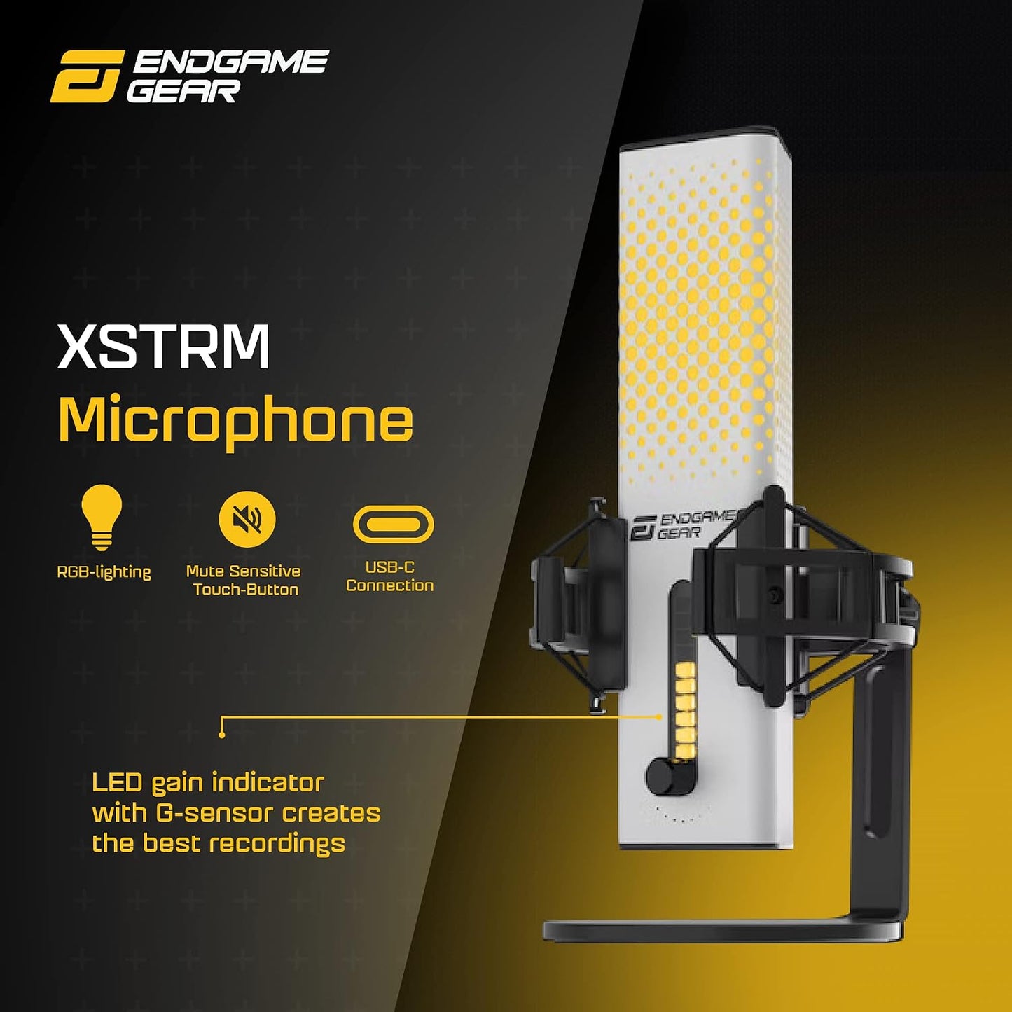 ENDGAME GEAR XSTRM USB RGB Microphone for PC Gaming, Cardioid Gaming Mic, White | USB RGB condenser gaming microphone, cardioid pickup, plug and play, for PC gaming and streaming