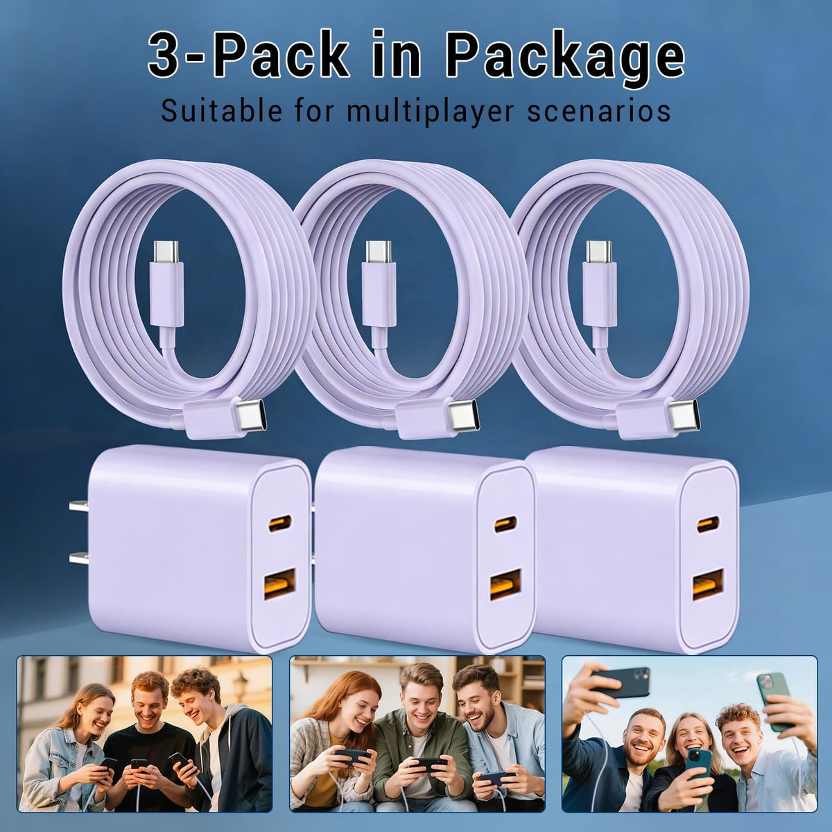 iPhone 18 17 16 15 Charger Fast Charging Type C USB C Chargers Purple