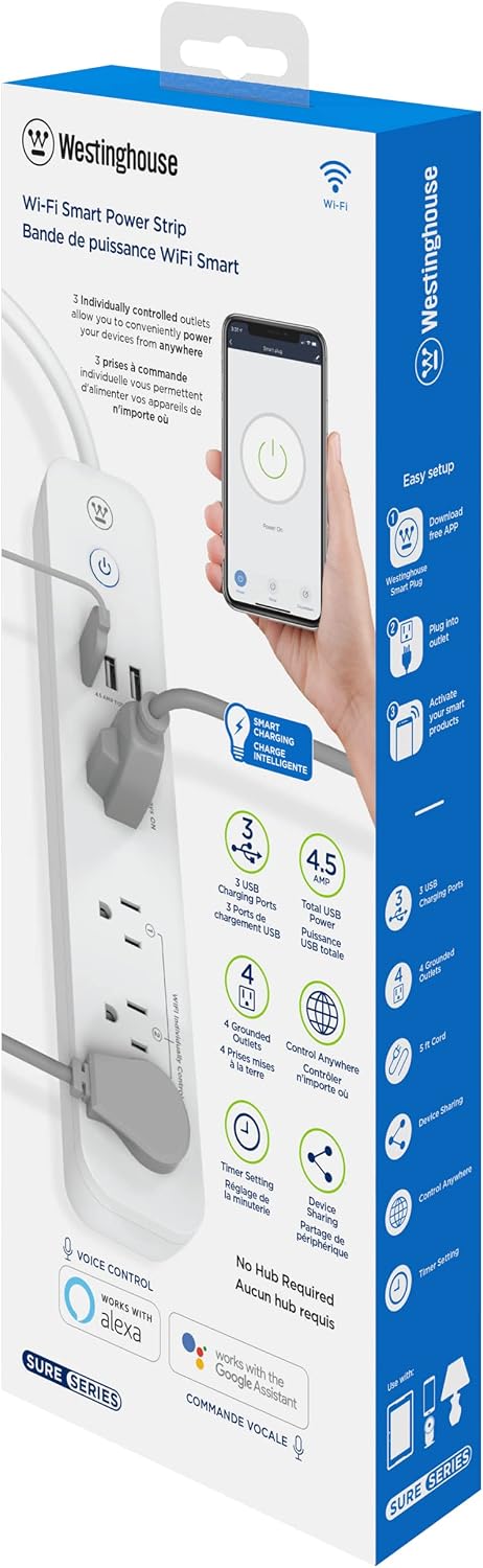 Westinghouse 94012 WH-320 Wi-Fi Smart Power Strip, Compatible with Alexa, Google Home & IFTT, No Hub Required, White