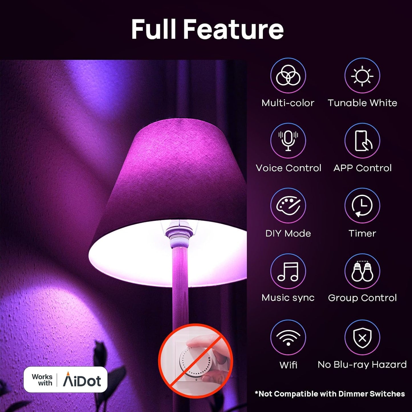 Linkind Matter Smart Light Bulbs, Work with Apple Home, Alexa, Siri, Google | Matter-enabled Direct Connect, LED Color Changing Light Bulbs, Mood Lighting, Music Sync, A19 E26 60W 800LM 2.4G WiFi, 6 Pack