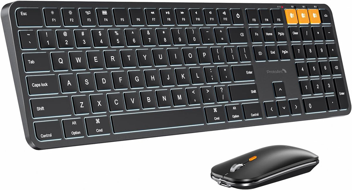 ProtoArc KM100-A Backlit Bluetooth Keyboard Mouse Combo for Mac, Black