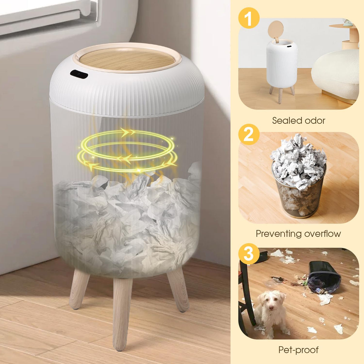Motion Sensor Bathroom Trash Can,3 Gallon Auto Touchless Trash Bin