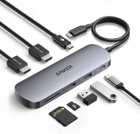Anker Nano Laptop Docking Station Dual Monitor,8-in-1 USB C Hub for Windows | Dual 4K@60Hz HDMI Dock, 10Gbps USBC & USBA Data Ports, 85W PD, SD/TF Card Reader, for Dell, Lenovo, HP (Charger Not Included)