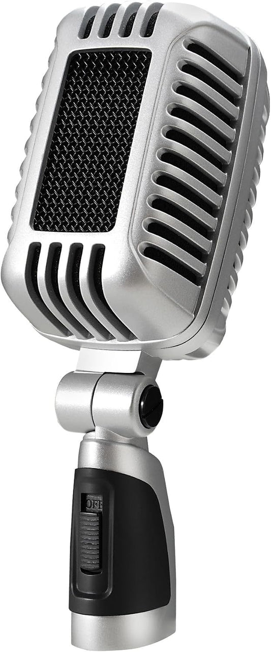 CAROL CLM-101 Retro Wired Vocal Microphone, Dynamic Supercardioid - Black | Retro wired microphone with dual capsules for singing, karaoke, and stage. Includes storage bag and switch.
