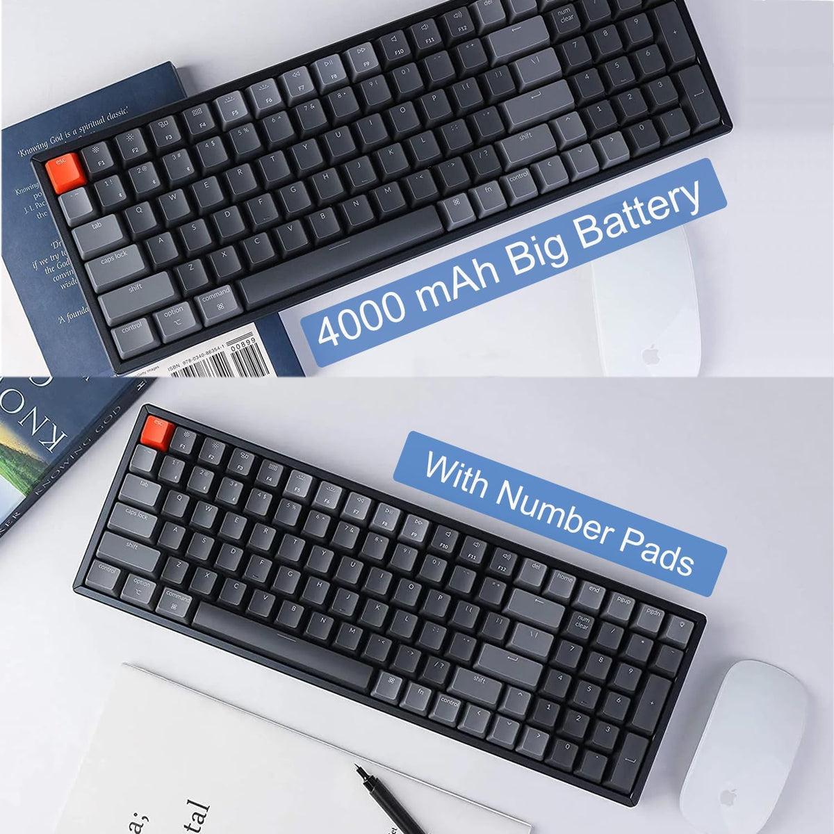 Keychron K4 Bluetooth Wireless Mechanical Keyboard RGB LED Backlit, Hot-swappable Compact 100 Keys USB Wired Computer Gaming Keyboard Aluminum Frame for Mac Windows, Gateron Blue Switch