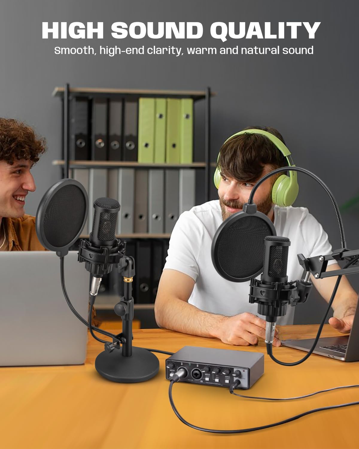 XLR Condenser Microphone with 26mm Large Diaphragm, Professional Cardioid Recording Studio Mic Kit with Metal Desktop Stand, Pop Filter for Streaming, Podcasting, Gaming, Voice-Over, Vocal, Youtube