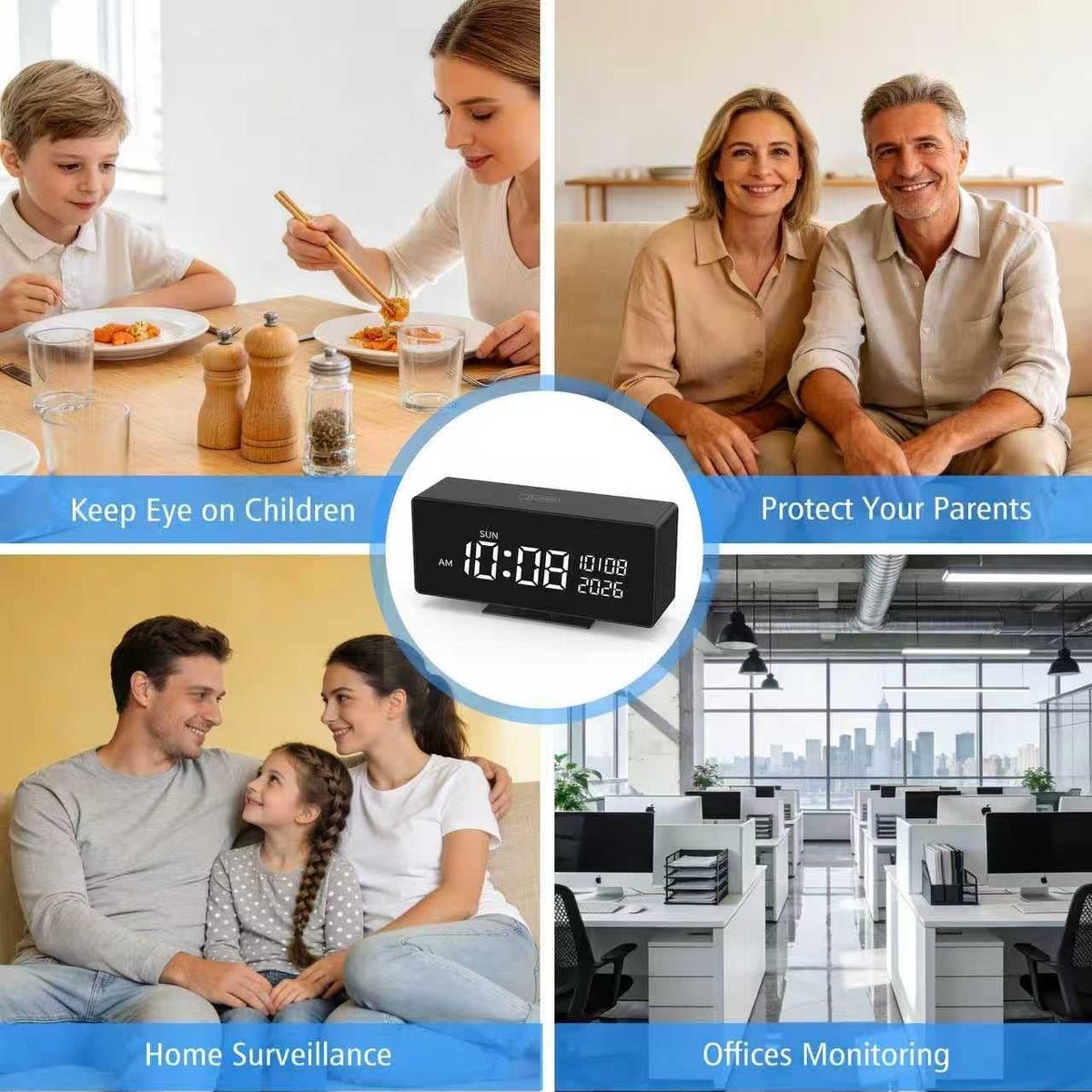 Clock Camera–Indoor Security Camera, Nanny Camera with 2K HD Video,AI Motion Alerts,Digital Clock, Night Vision, 5G&2.4G, Bluetooth Setup,Local & Cloud Storage