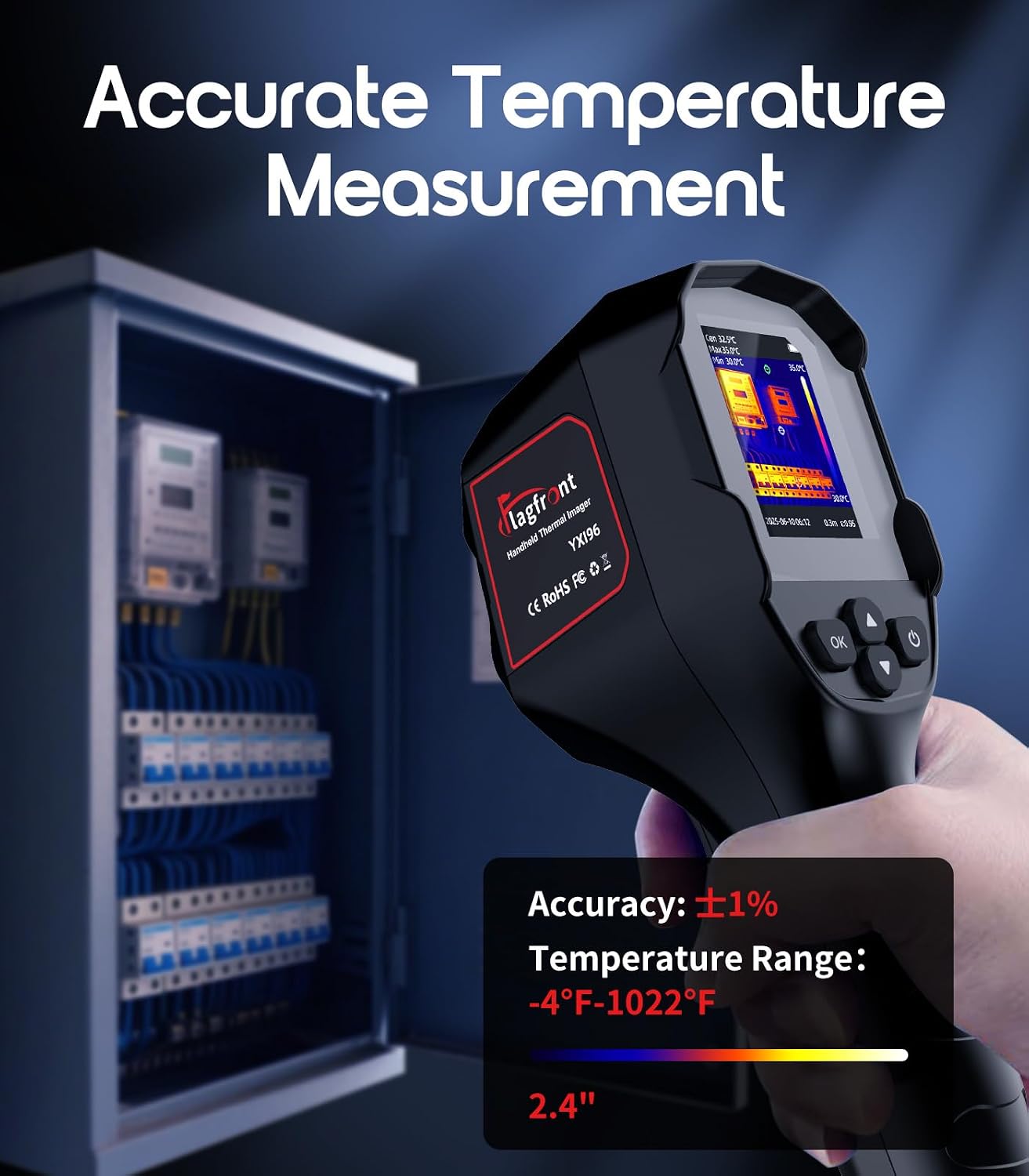 Thermal Camera, 240 x 240 TISR Resolution for Home Inspection | 25Hz Refresh Rate , -4°F to 1022°F Temp Range with High/Low Temperature Alarm, 50°FOV Handheld Thermal Imaging Camera